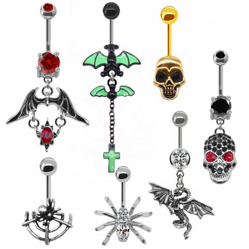 316L rostfritt stål belly ring, med Zink Alloy, plated, Unisex & olika stilar för val & emalj & med strass, 1.60x10mm, Säljs av PC