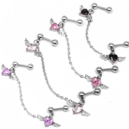 ottone orecchino piercing, Cuore alato, placcato, unisex & formato differente per scelta & con strass, nessuno, Venduto da PC