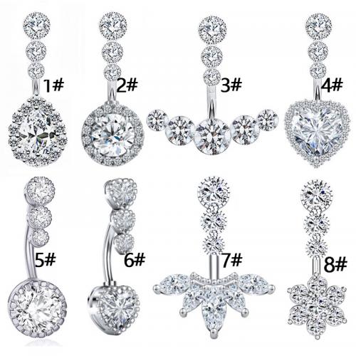 316L nerezové oceli Piercing do pupíku, unisex & různé styly pro výběr & micro vydláždit kubické zirkony, 1.60x10mm, Prodáno By PC