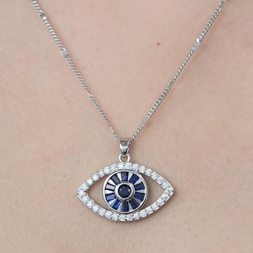 Evil Eye smykker halskæde, Messing, platin farve forgyldt, mode smykker & forskellige stilarter for valg & Micro Pave cubic zirconia & for kvinde & hule, flere farver til valg, nikkel, bly & cadmium fri, Længde Ca. 45-50 cm, Solgt af PC