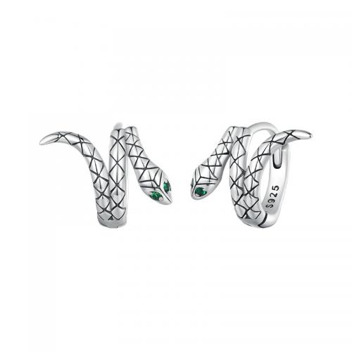 Pendientes de Micro Pavé de Zirconía Cúbica en Plata de Ley, Plata de ley 925, Serpiente, Joyería & micro arcilla de zirconia cúbica & para mujer, libre de níquel, plomo & cadmio, 11x14mm, Vendido por Par