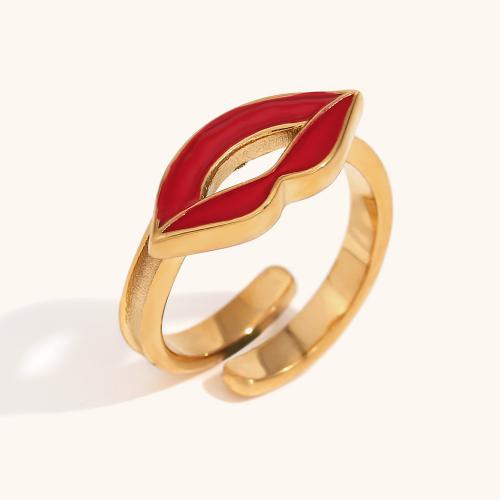 Emaille Rostfreier Edelstahl Fingerring, 316 L Edelstahl, Lippe, 18K vergoldet, Modeschmuck & für Frau, goldfarben, verkauft von PC