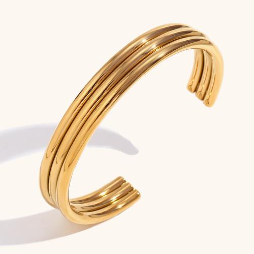 Brazalete del acero inoxidable, acero inoxidable 316L, 18K chapado en oro, Joyería & para mujer, dorado, 12mm, diámetro interior:aproximado 63.8mm, Vendido por UD