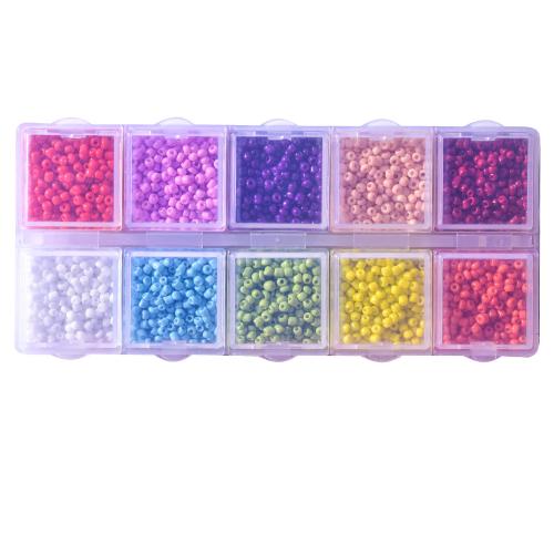 Blandet Glass Seed Beads, Glas, med Plastboks, Runde, ovntørrende lak, du kan DIY & 10 celler & forskellig størrelse for valg, blandede farver, 134x63x20mm, Solgt af Box