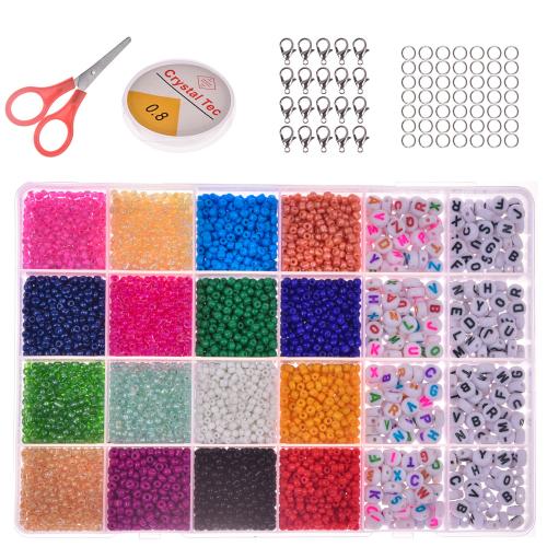 DIY sieraden materiaal, Glas, met Plastic Box & Crystal Thread & Zinc Alloy, moffelen vernis, 24 cellen, gemengde kleuren, 200x203x19mm, Verkocht door box