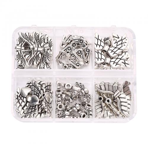 Zink Alloy Bead, med Plastlåda, Vingform, antik silver pläterad, DIY, nickel, bly och kadmium gratis, 65x55x16mm, Ca 60PC/Box, Säljs av Box