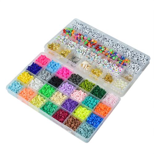 DIY sieraden materiaal, Polymer Clay, met Plastic Box & Crystal Thread & Zinc Alloy & Acryl, gemengde kleuren, box:220x129x56mm, 2dozen/Stel, Verkocht door Stel