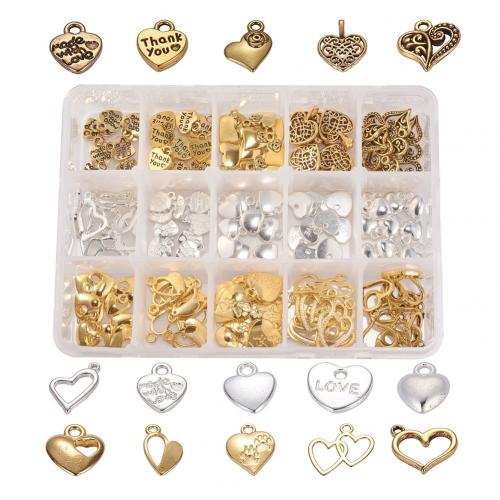 Zinc Alloy Pendel, med Plastboks, Heart, forgyldt, du kan DIY & 15 celler, nikkel, bly & cadmium fri, 140x108x30mm, Ca. 150pc'er/Box, Solgt af Box