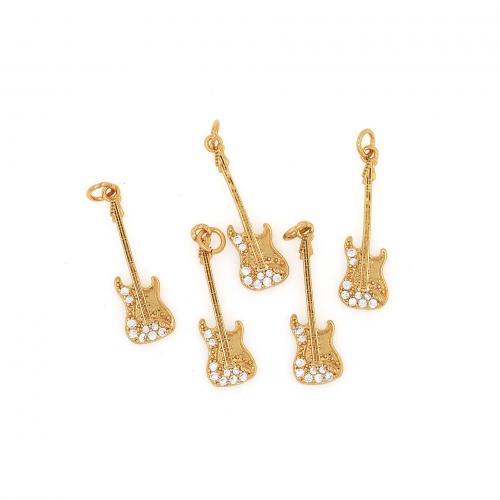 Messing hanger met micro-paved kubieke zirconia's, Gitaar, gold plated, DIY & micro pave zirconia, nikkel, lood en cadmium vrij, 30x9x1.80mm, Verkocht door PC