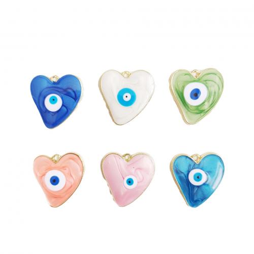 Evil Eye Pendants Zinc Alloy Heart gold color plated DIY & enamel nickel lead & cadmium free Sold By Bag