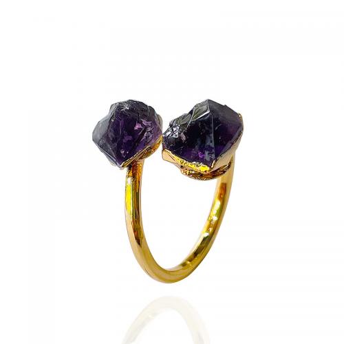 Messing Fingerring, mit Amethyst, Unregelmäßige, goldfarben plattiert, Modeschmuck & für Frau, violett, frei von Nickel, Blei & Kadmium, inner diameter:17~20mm, verkauft von PC