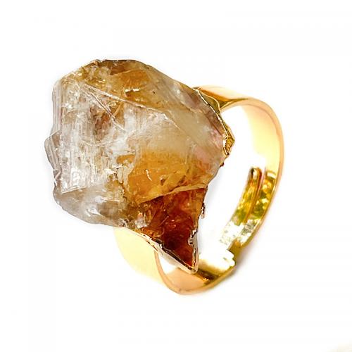 Bague en laiton, avec perles de citrine, Irrégulière, Placage de couleur d'or, Réglable & bijoux de mode & pour femme, Jaune, protéger l'environnement, sans nickel, plomb et cadmium, inner diameter:17~20mm, Vendu par PC