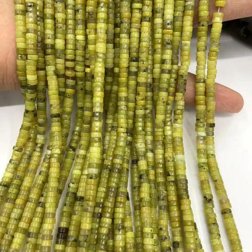 Turquoise Kralen, Natuurlijk Gras Turquoise, Rond plat, DIY, groen, 4mm, Ca 180pC's/Strand, Verkocht door Strand