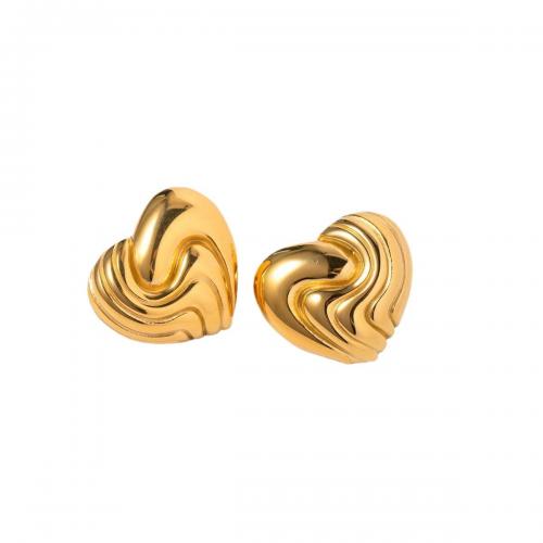 Stainless Steel Stud Earrings 304 Stainless Steel Heart 18K gold plated fashion jewelry & for woman nickel lead & cadmium free Sold By Pair