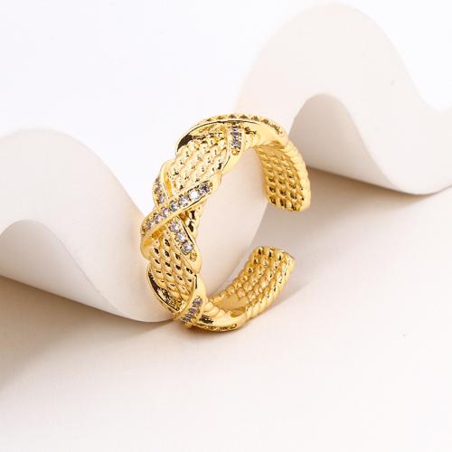 Cúbicos Circonia Micro Pave anillo de latón, metal, chapado, micro arcilla de zirconia cúbica & para mujer, dorado, Vendido por UD