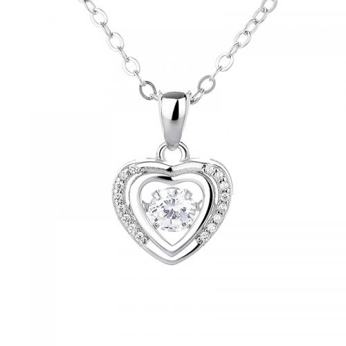 Circón cúbico micr3ofono pavimenta collar de plata esterlina, plata de ley 925, con 5CM extender cadena, Corazón, chapado, micro arcilla de zirconia cúbica & para mujer, más colores para la opción, longitud aproximado 40 cm, Vendido por UD