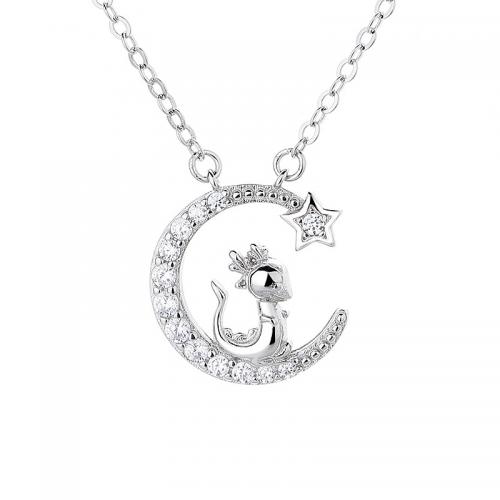 Kubieke Zircon Micro effenen Sterling zilveren ketting, 925 Sterling Zilver, met 6CM extender keten, plated, micro pave zirconia & voor vrouw, platina kleur, Lengte Ca 40 cm, Verkocht door PC