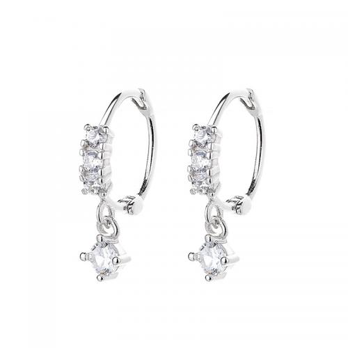 Zircon cubique Micro Pave d'oreille en argent sterling, argent sterling 925, Placage, normes différentes pour le choix & pavé de micro zircon & pour femme, couleur platine, Vendu par paire