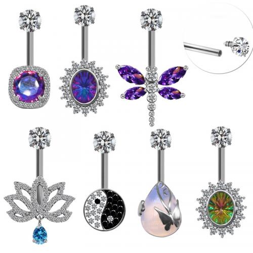 Zink Alloy belly ring, med 316L rostfritt stål, plated, Unisex & olika stilar för val & micro bana cubic zirconia, 1.60x10mm, Säljs av PC