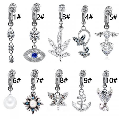 alliage de zinc anneau de ventre, avec acier inoxydable 316L, Placage, unisexe & styles différents pour le choix & pavé de micro zircon, belly ring  length 10-35mm, Vendu par PC