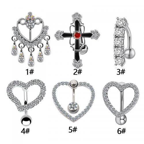 316L Stainless Steel Belly Ring Unisex & micro pave cubic zirconia Sold By PC