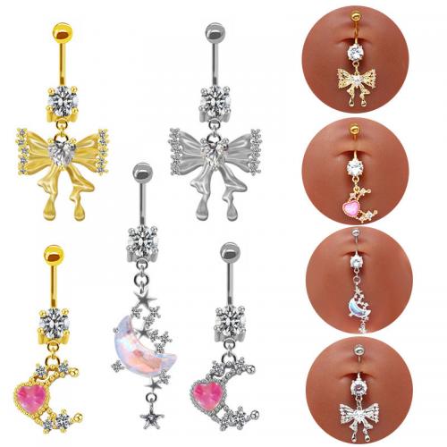 316L rostfritt stål belly ring, med Mässing, plated, Unisex & olika stilar för val & med cubic zirconia, rod size 1.6x10mm, Säljs av PC