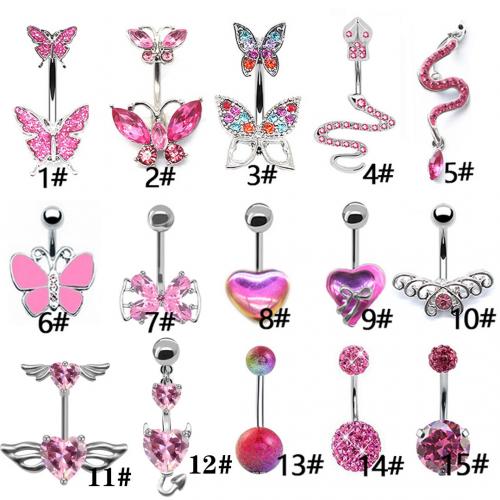 316L nerezové oceli Piercing do pupíku, á, unisex & různé styly pro výběr & micro vydláždit kubické zirkony, 1.60x10mm, Prodáno By PC