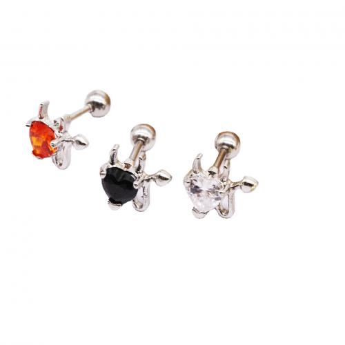 Aço inoxidável 316L piercing para orelha, with cobre, Coração, banhado, unissex & micro pavimento em zircônia cúbica, Mais cores pare escolha, rod size 1.2x6mm,round length 4mm, vendido por PC