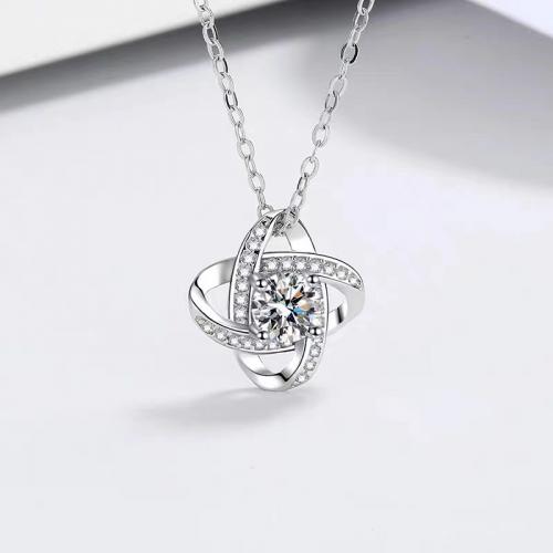 Kubieke Zircon Micro effenen Sterling zilveren ketting, 925 sterling zilver, met 1.97inch extender keten, Four Leaf Clover, plated, mode sieraden & micro pave zirconia & voor vrouw, meer kleuren voor de keuze, nikkel, lood en cadmium vrij, Lengte Ca 15.75 inch, Verkocht door PC