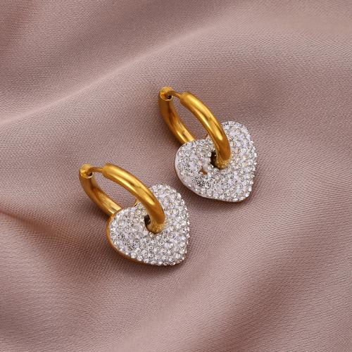 Stainless Steel Lever Terug Earring, 304 roestvrij staal, Hart, mode sieraden & micro pave zirconia & voor vrouw, meer kleuren voor de keuze, nikkel, lood en cadmium vrij, 18x30mm, Verkocht door pair