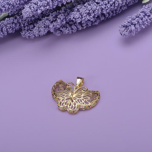 Cubic Zirconia Micro Pave Brass Pendant Butterfly 18K gold plated DIY & micro pave cubic zirconia nickel lead & cadmium free Sold By PC