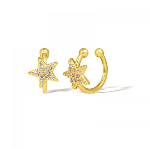 metal Pendiente Clip, Estrella, 18K chapado en oro, Joyería & para mujer & con diamantes de imitación, libre de níquel, plomo & cadmio, Vendido por Par