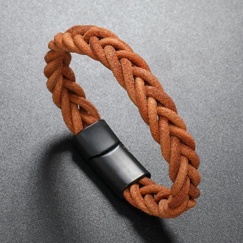 Lederen koord armband, Zinc Alloy, met lederen koord, handgemaakt, mode sieraden & voor de mens, kameel, nikkel, lood en cadmium vrij, Lengte Ca 21 cm, Verkocht door PC