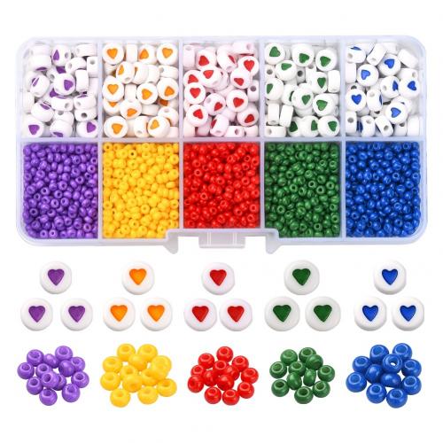 Gemengde Glass Seed Beads, Glas, met Plastic Box & Acryl, moffelen vernis, DIY & 10 cellen, gemengde kleuren, 130x65x23mm, Ca 1800pC's/box, Verkocht door box