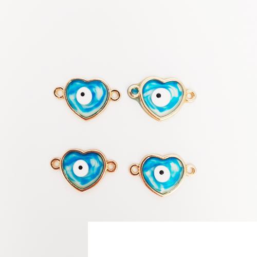 Connecteur Evil Eye, alliage de zinc, coeur, Placage de couleur d'or, DIY & émail & boucle de 1/1, plus de couleurs à choisir, protéger l'environnement, sans nickel, plomb et cadmium, 21x14mm, 100PC/sac, Vendu par sac