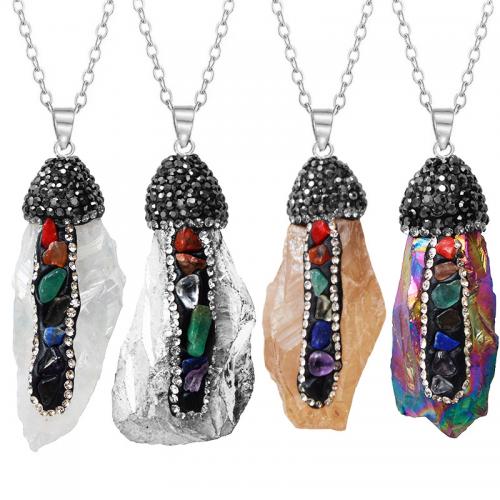 Natuurlijke Quartz Hangers, met Gemstone Chips, silver plated, DIY & met strass, meer kleuren voor de keuze, nikkel, lood en cadmium vrij, The size of the pendant is about 15-30mm wide and 35-70mm long., Verkocht door PC