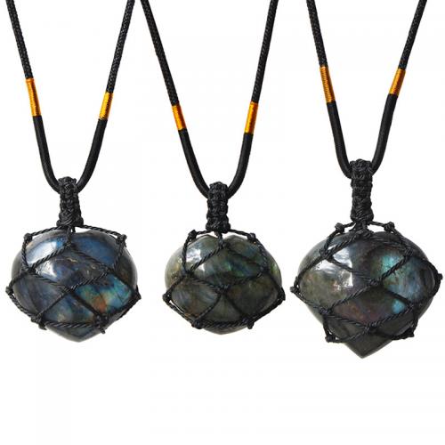 Collier bijoux de pierre gemme, Labradorite, avec corde en nylon, Réglable & unisexe, protéger l'environnement, sans nickel, plomb et cadmium, The size of the pendant is about 15-30mm wide and 35-70mm long., Longueur Environ 45 cm, Vendu par PC