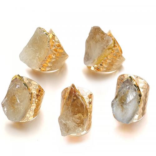 Natural Bague Quartz, perles de citrine, avec laiton, Placage de couleur d'or, Réglable & bijoux de mode, Jaune, protéger l'environnement, sans nickel, plomb et cadmium, inner diameter:17~20mm, Vendu par PC