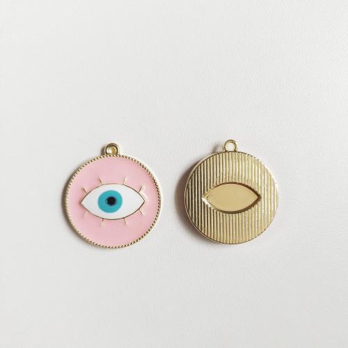 Evil Eye Hangers, Zinc Alloy, Ronde, gold plated, DIY & glazuur, meer kleuren voor de keuze, nikkel, lood en cadmium vrij, 27x25mm, 100pC's/Bag, Verkocht door Bag