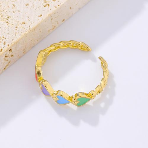 Anillo de dedo de latón, metal, Corazón, chapado en color dorado, Joyería & para mujer & esmalte, color mixto, libre de níquel, plomo & cadmio, diámetro interior:aproximado 21mm, Vendido por UD