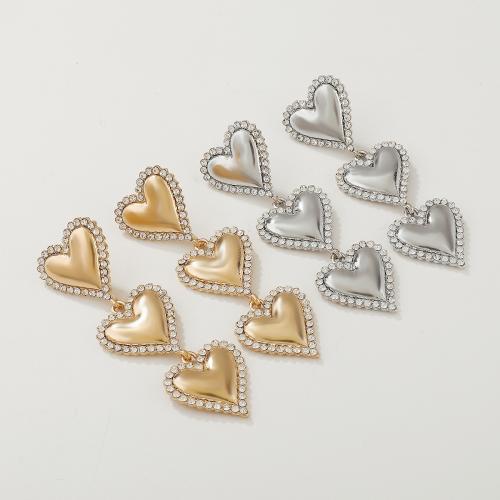 Zinc Alloy Stud Earring Heart fashion jewelry & for woman & with rhinestone nickel lead & cadmium free Sold By Pair