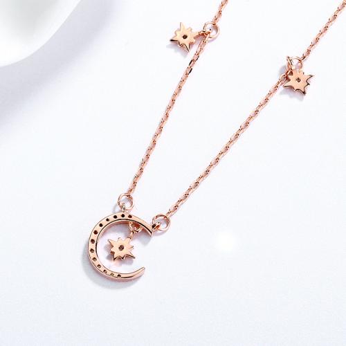 Kubieke Zircon Micro effenen Sterling zilveren ketting, 925 Sterling Zilver, met 5CM extender keten, plated, micro pave zirconia & voor vrouw, rose goud kleur, Lengte Ca 40 cm, Verkocht door PC