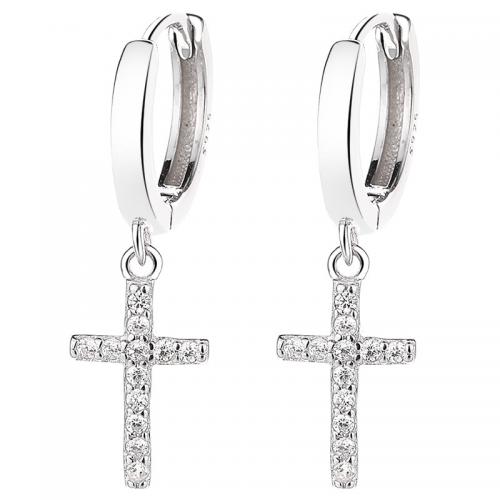 Ciúbach Zirconia Micrimhilseogra réiteach Sterling Silver Earring, 925 Sterling Silver, Cross, plátáilte, micrea réiteach zirconia ciúbach & do bhean, dathanna níos mó le haghaidh rogha, 24.20x7.30mm, Díolta De réir Péire