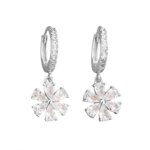 Boucles d'oreilles en laiton zircon cubique pavent, Pétales, Placage, pavé de micro zircon & pour femme, plus de couleurs à choisir, Flowers ca. 11 mm, inner diameter 11 mm, Vendu par paire