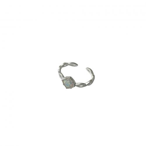 Argent sterling 925 Cuff Bague, avec Opale, Motif géométrique, Style coréen & pour femme, argent, Taille:7, Vendu par PC