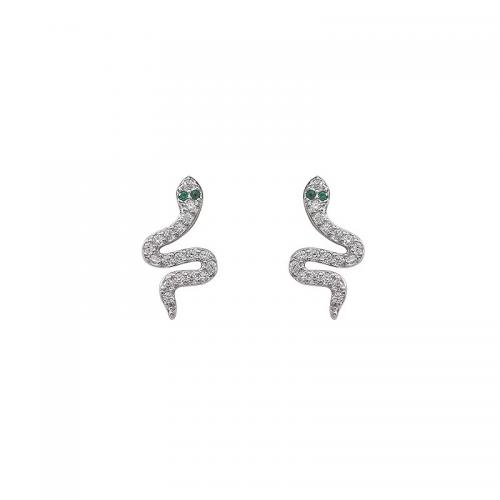 925 Sterling Sølv Stud Earring, Snake, platineret, Koreansk stil & Micro Pave cubic zirconia & for kvinde, 7.20x13.70mm, Solgt af par