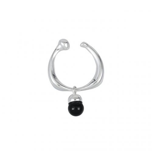 Argent sterling 925 Cuff Bague, avec agate noire, Vintage & pour femme, argent, Taille:6.5, Vendu par PC