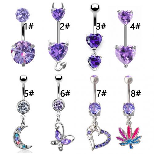 316L nerezové oceli Piercing do pupíku, unisex & různé styly pro výběr & micro vydláždit kubické zirkony, 1.60x10mm, Prodáno By PC