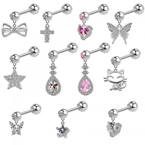 Titantium acciaio orecchino piercing, unisex & stili diversi per la scelta & Micro spianare cubic zirconia, 6mm, Venduto da PC