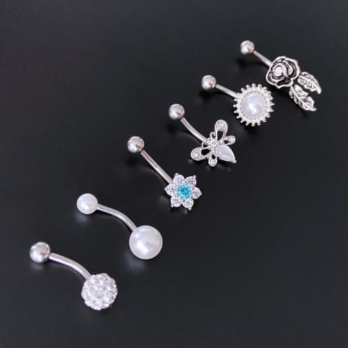 316L rozsdamentes acél belly ring, -val Műanyag Pearl, egynemű & különböző stílusokat a választás & strasszos, Által értékesített PC